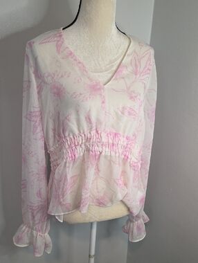 Express Sheer Blouse with Pink Floral Print / Large